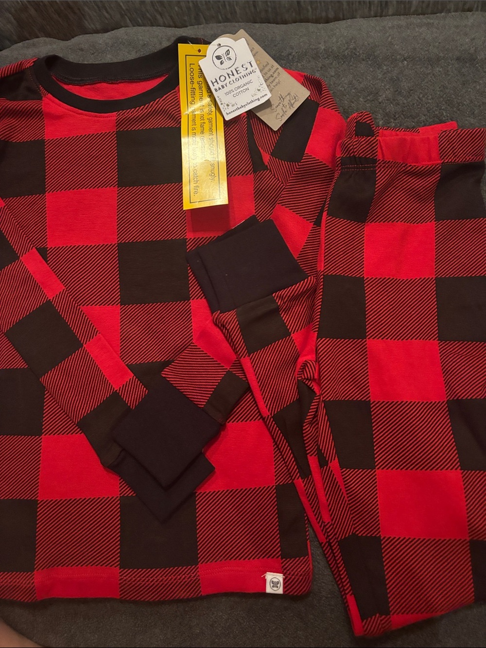 The Honest Company Red & Black Buffalo Plaid Kids Pajama Set